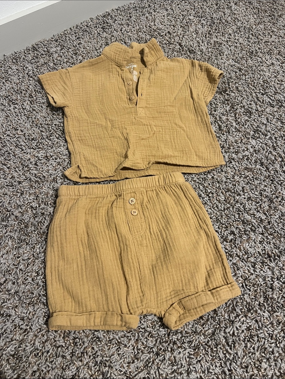 Mustard Gauze Two-Piece Set - Top & Shorts